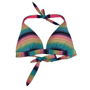 Victoria's Secret Women's Pinstripe Tie Up Halter Strap Bikini Top Size Large